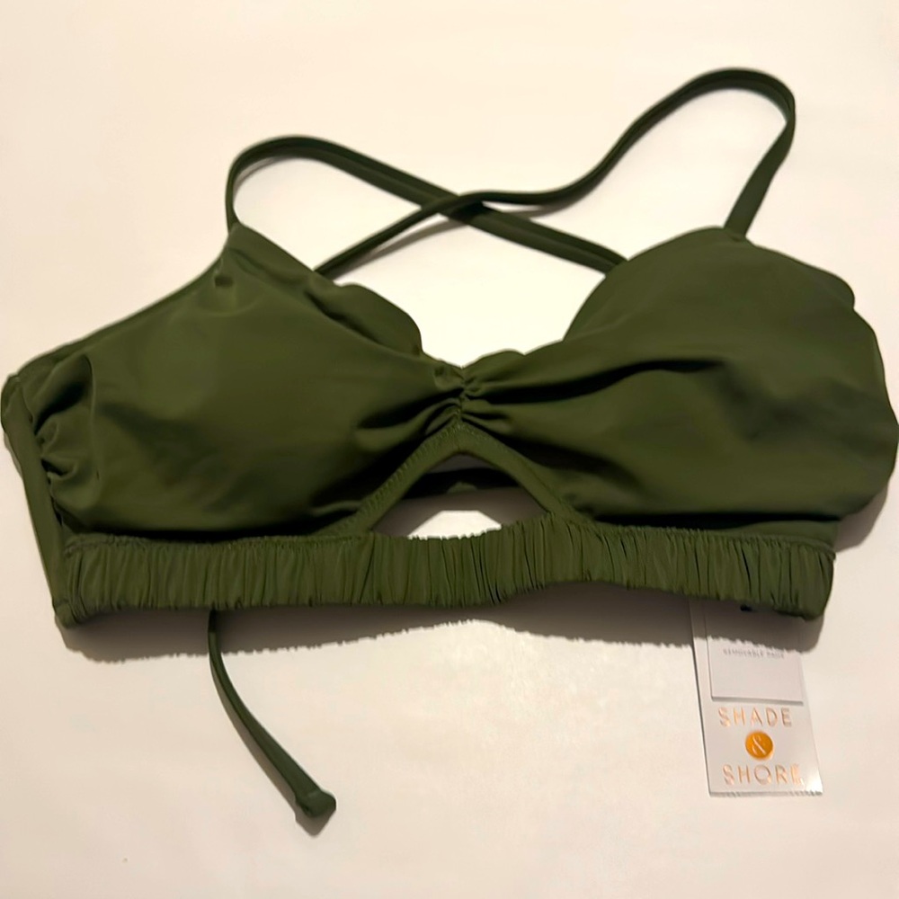 Shade & Shore|Women’s cinch trim cut out detail bikini top-Green-NWT- 34D